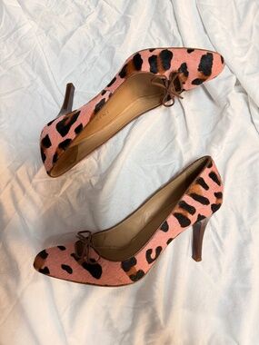 Y2K Gianni Bini Pink Leopard Pony Hair Leather Sexy Corset Pumps Sz 8.5